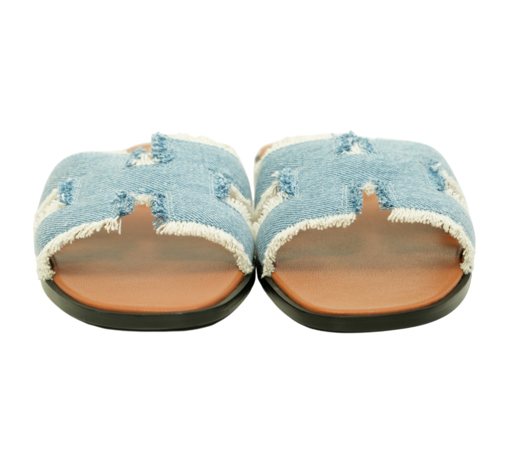 Bleu Clair Fringed Denim Oran Sandal Size 41 - Eur