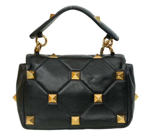 Black Garavani Medium Roman Stud Quilted Leather Shoulder Bag