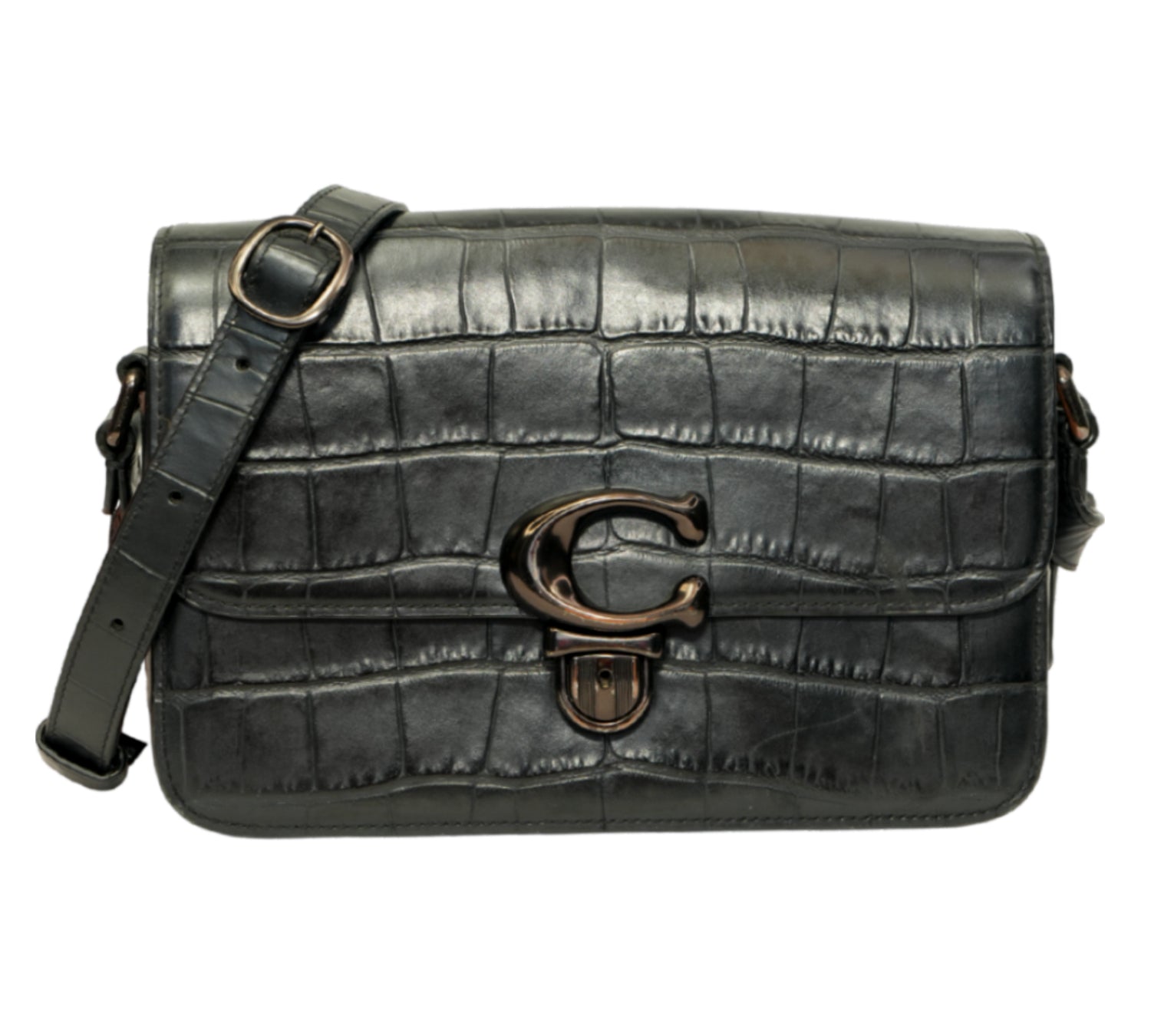 Croc-Embossed Studio Shoulder Bag