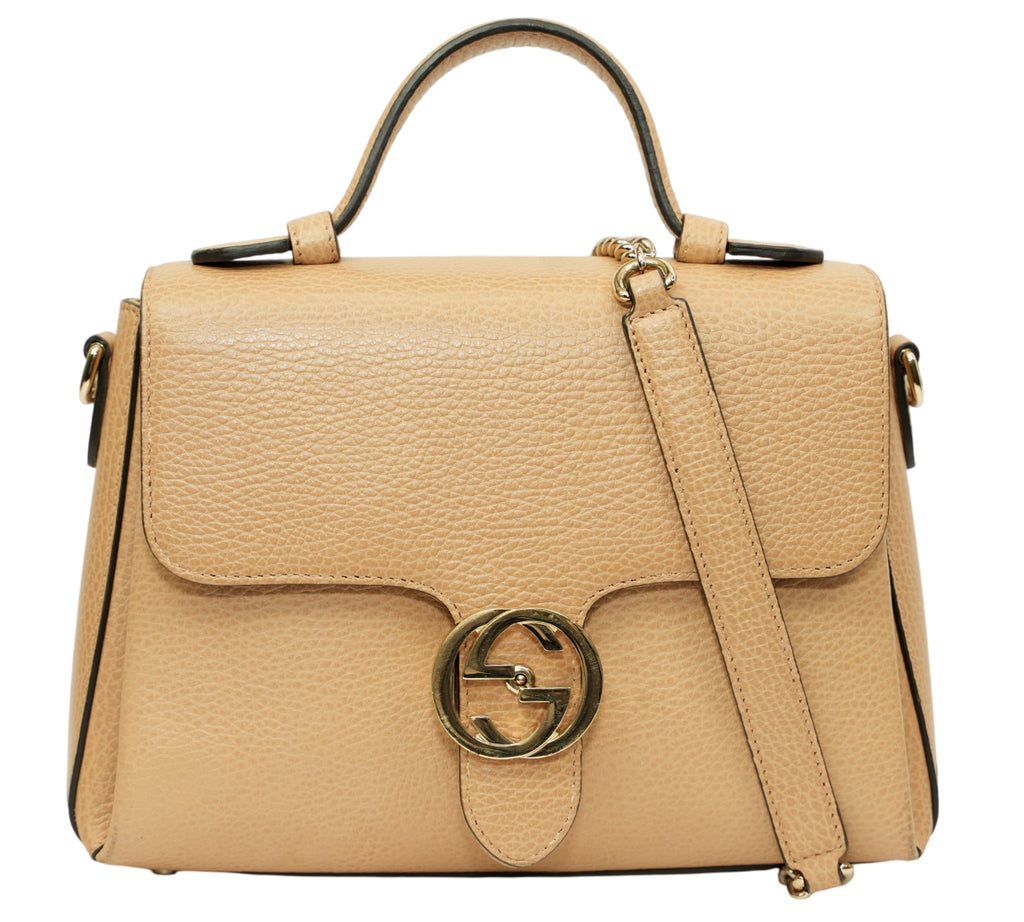 Camelia Beige Dollar Calfskin Interlocking G Top Handle Bag