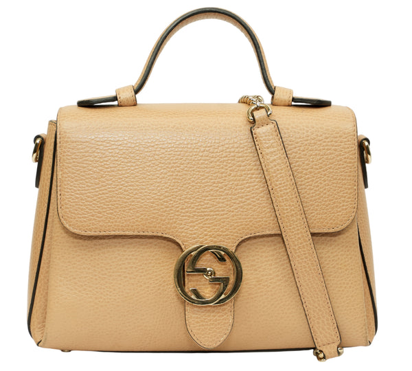 Camelia Beige Dollar Calfskin Interlocking G Top Handle Bag