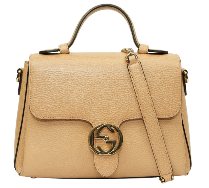 Camelia Beige Dollar Calfskin Interlocking G Top Handle Bag