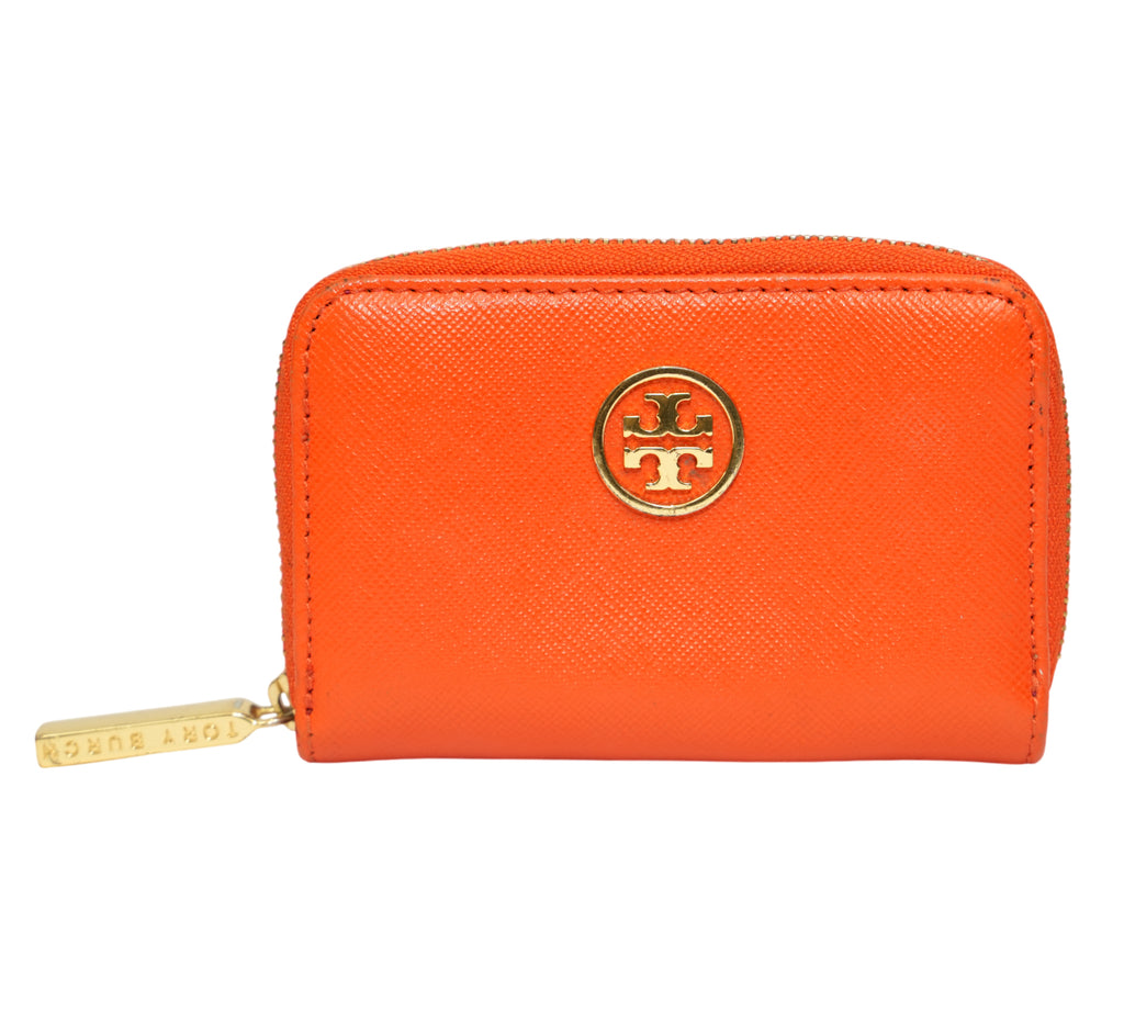Orange Robinson Saffiano Leather Zip Coin Case