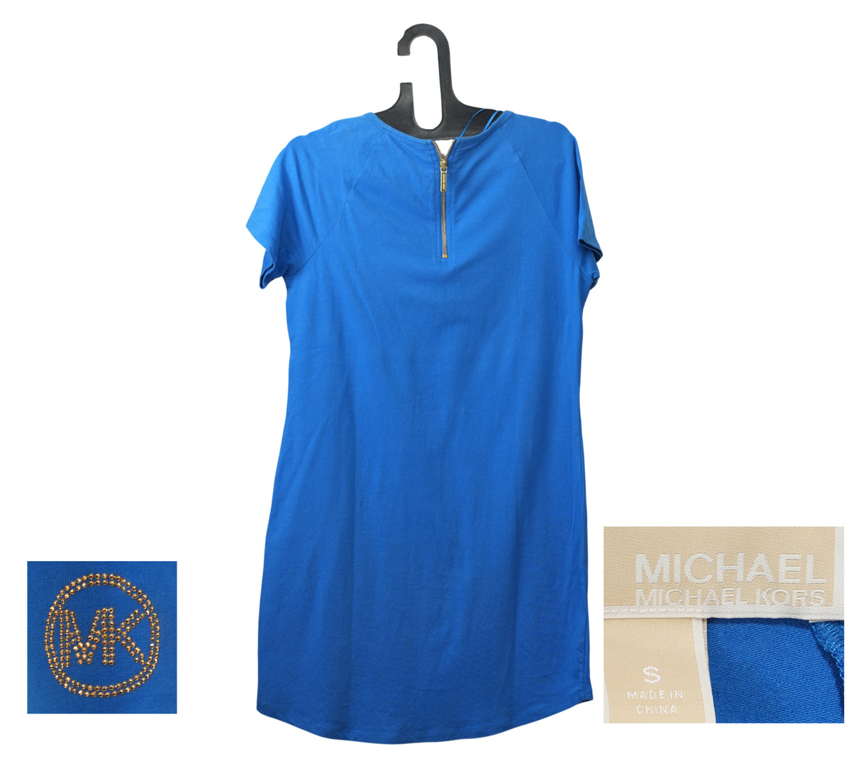 Michael Kors Blue Short-Sleeve Zip-Back Tee Dress Size - S