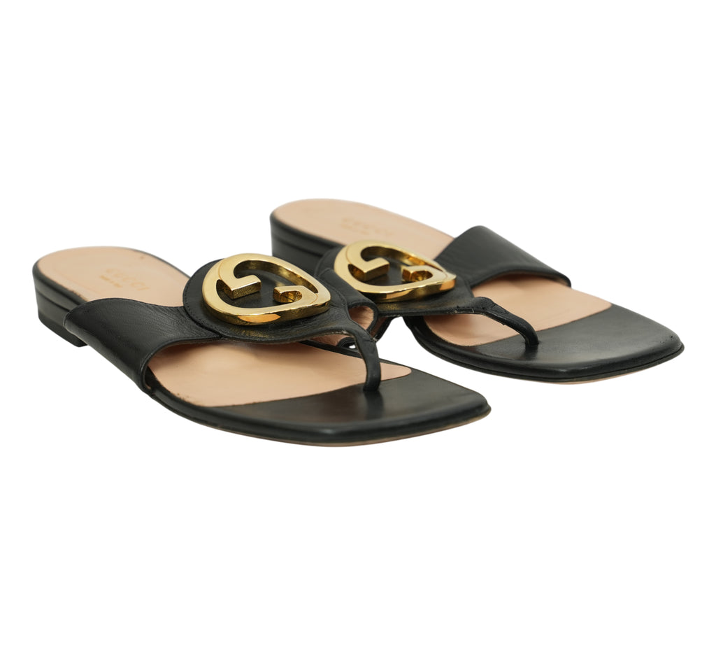 Black Blondie Leather Thong Sandal Size 36.5 - Eur