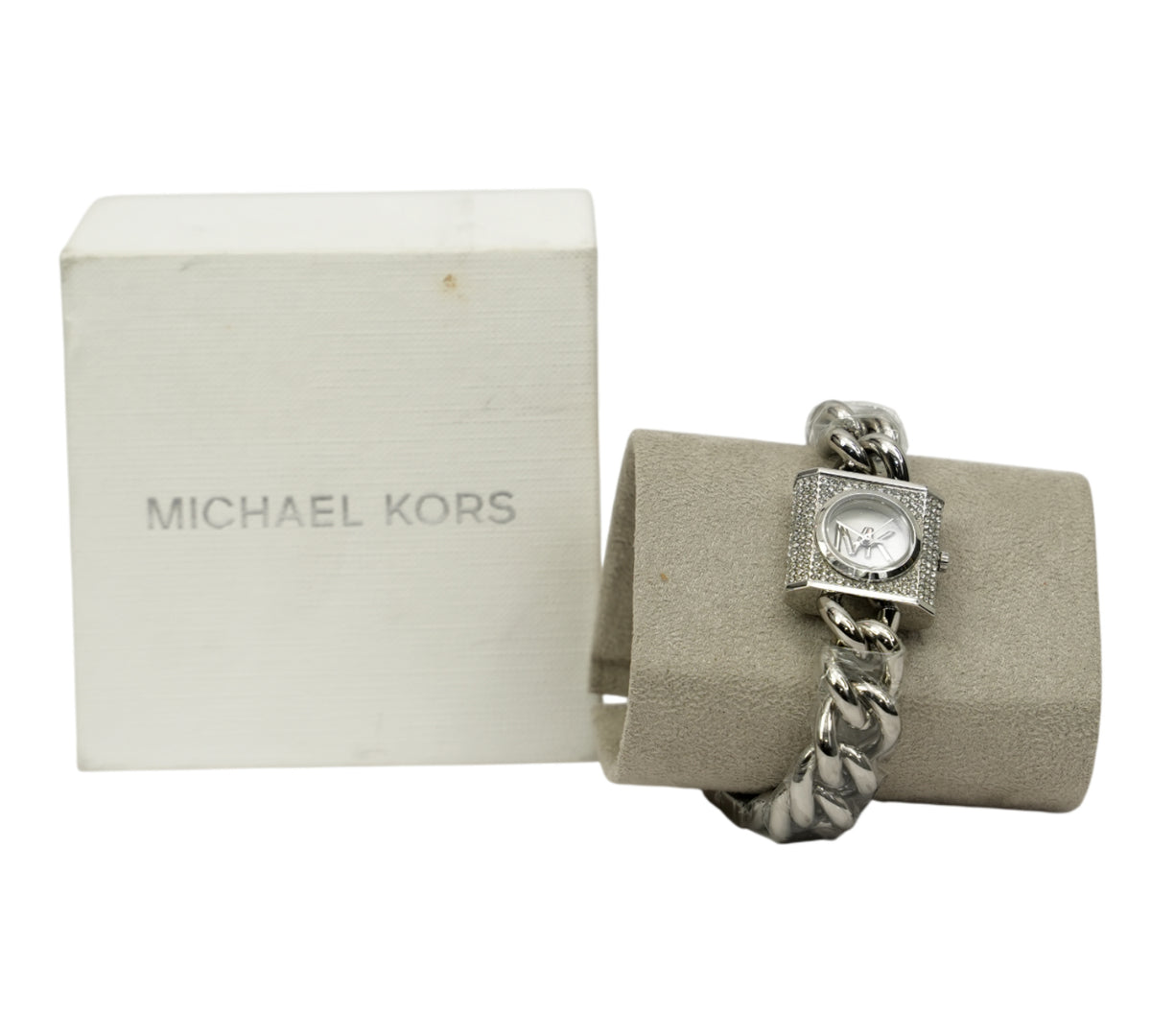 Michael Kors Mini Lock Pavé Silver-Tone Chain Watch