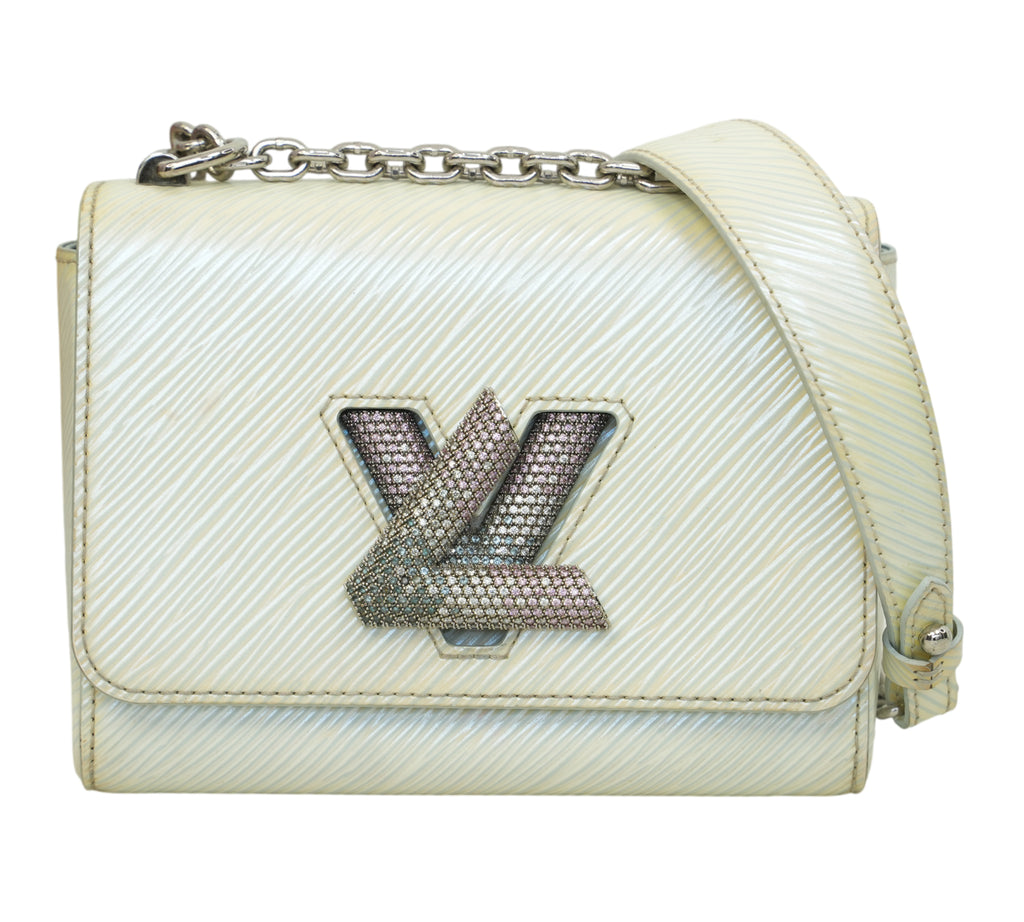 Pale White Twist PM Gourmette Strass Bag