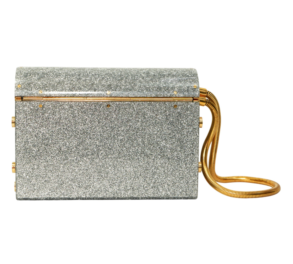 Silver Glitter Lockett Minaudière Clutch