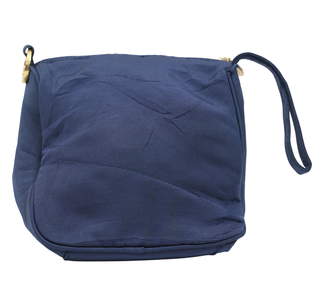 Navy Ribbed Nylon Cosmetic Pouch