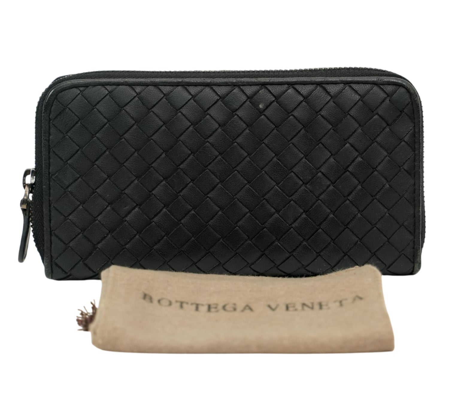 Bottega Veneta  Black Intrecciato Zip-Around Wallet