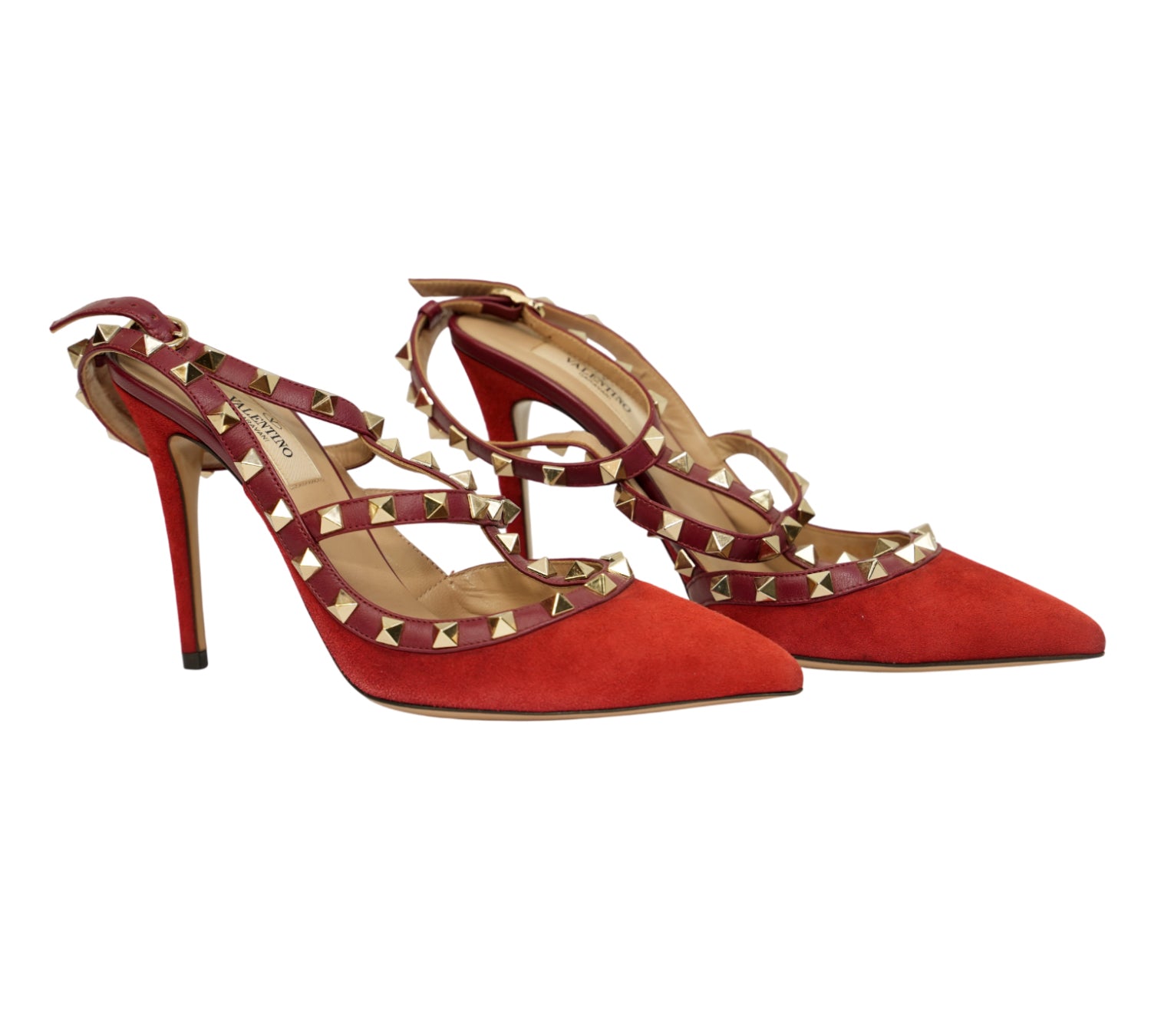 Deep Ruby Garavani Rockstud Suede Cage Pumps Size 37.5 - Eur