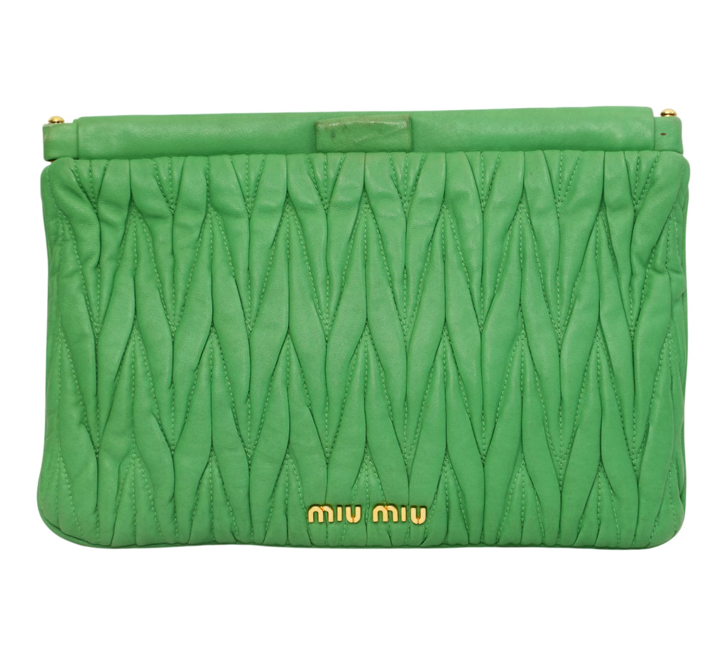 Green Matelassé Nappa Leather Frame Clutch Bag