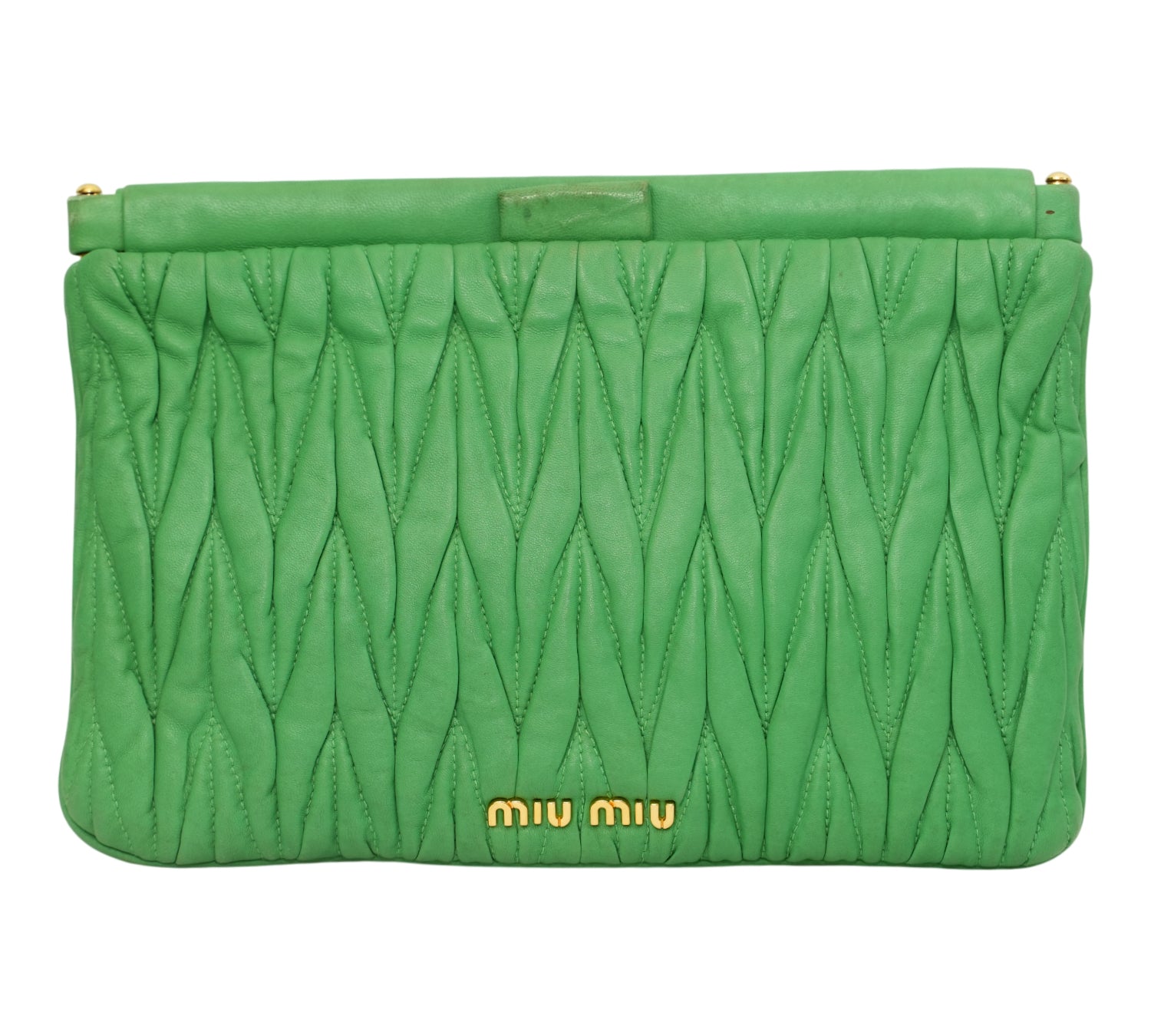 Green Matelassé Nappa Leather Frame Clutch Bag