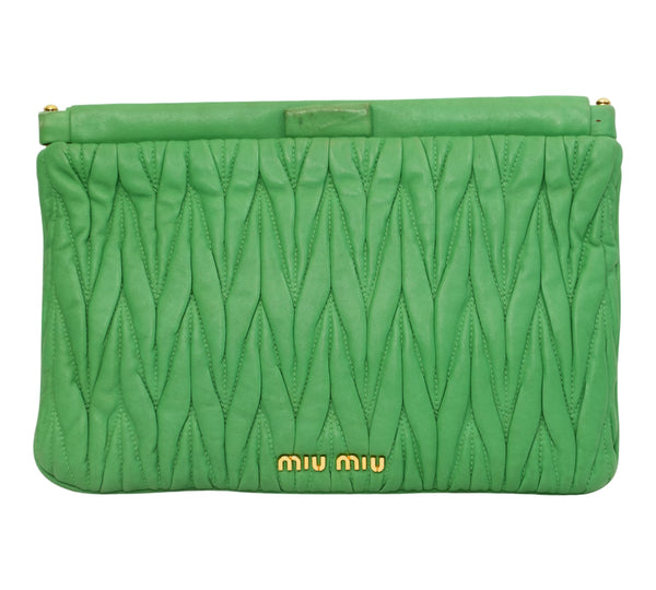 Green Matelassé Nappa Leather Frame Clutch Bag