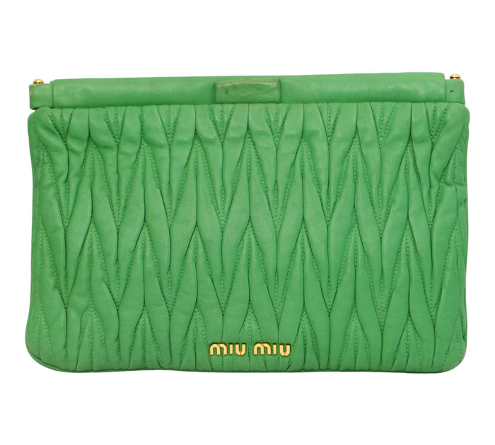Green Matelassé Nappa Leather Frame Clutch Bag
