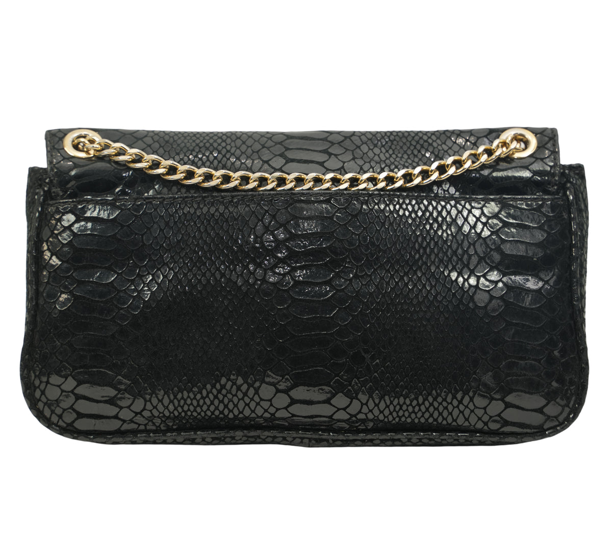 Michael Kors Black Python-Effect Leather Hamilton Flap Shoulder Bag