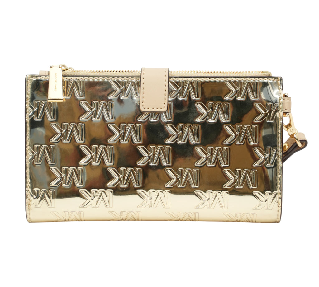 Pale Gold Jet Set Metallic Logo Debossed Continental Wallet