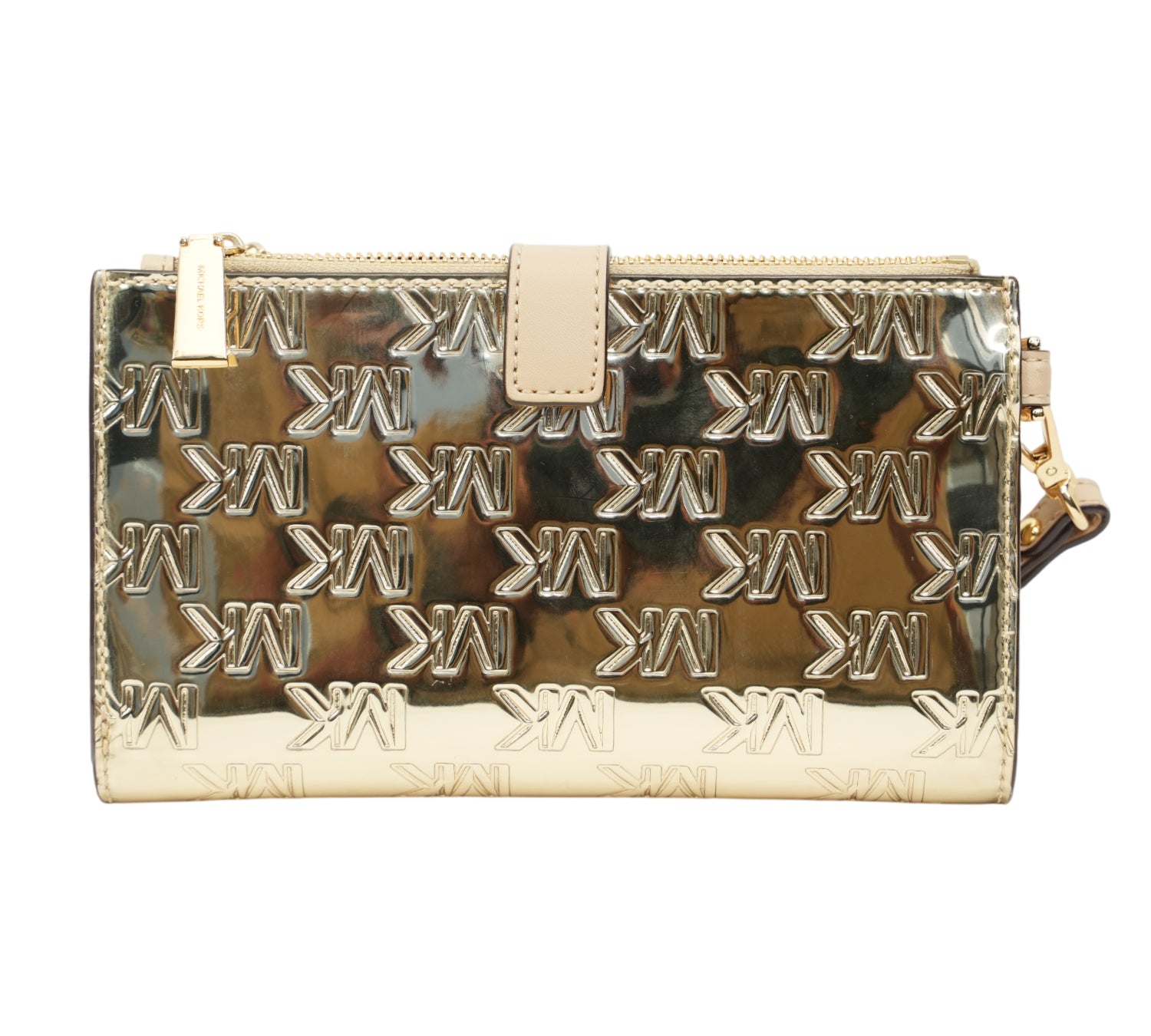 Michael Kors Pale Gold Jet Set Metallic Logo Debossed Continental Wallet