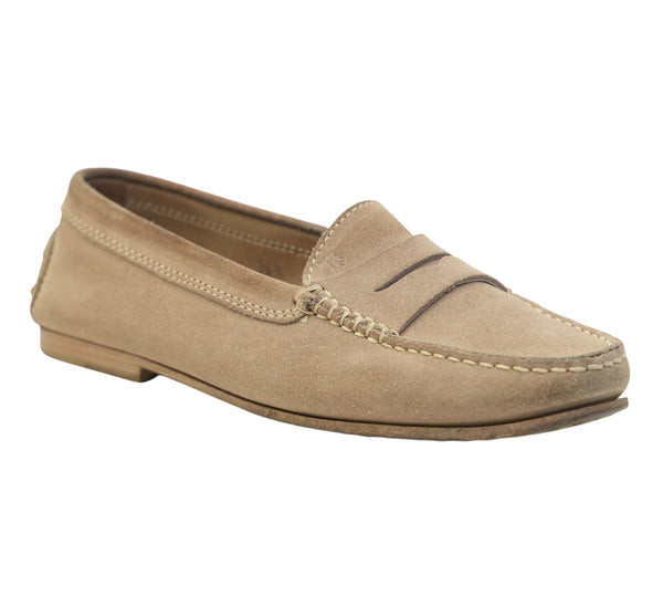 Taupe Gommino Suede Driving Loafers Size 34.5 - Eur