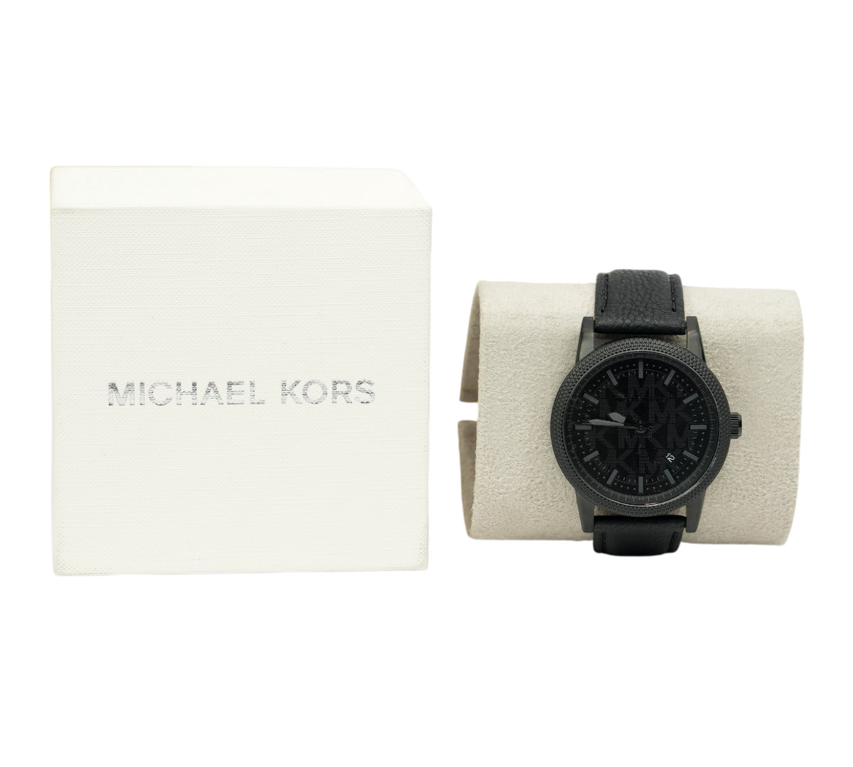 Michael Kors Oversized Hutton Black-Tone and Leather Watch