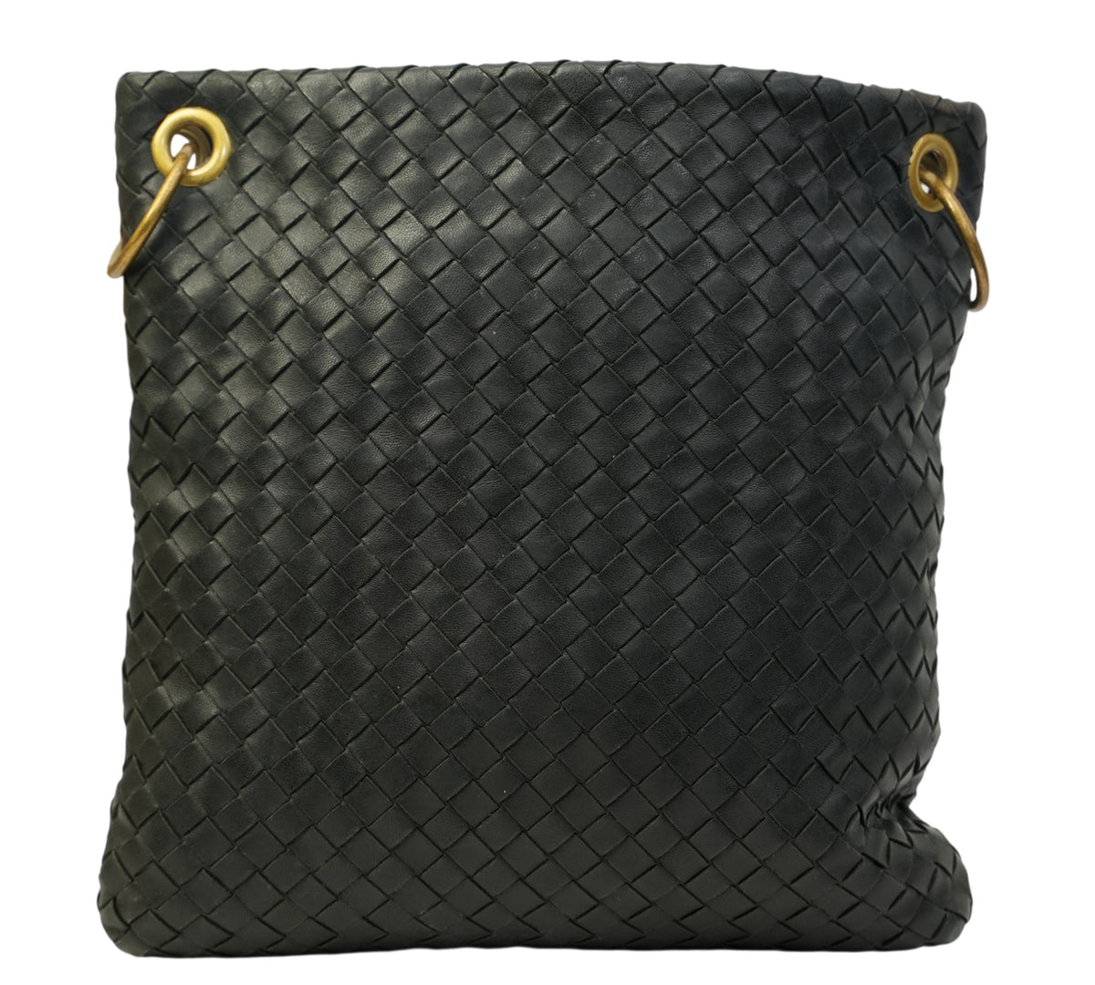 Bottega Veneta  Black Intrecciato Flat Messenger Bag