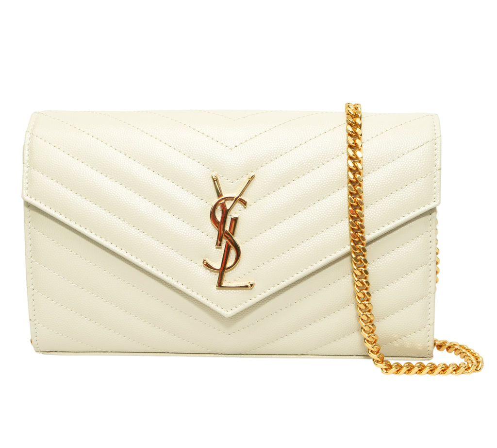 Cream Soft Cassandre Envelope Chain Wallet