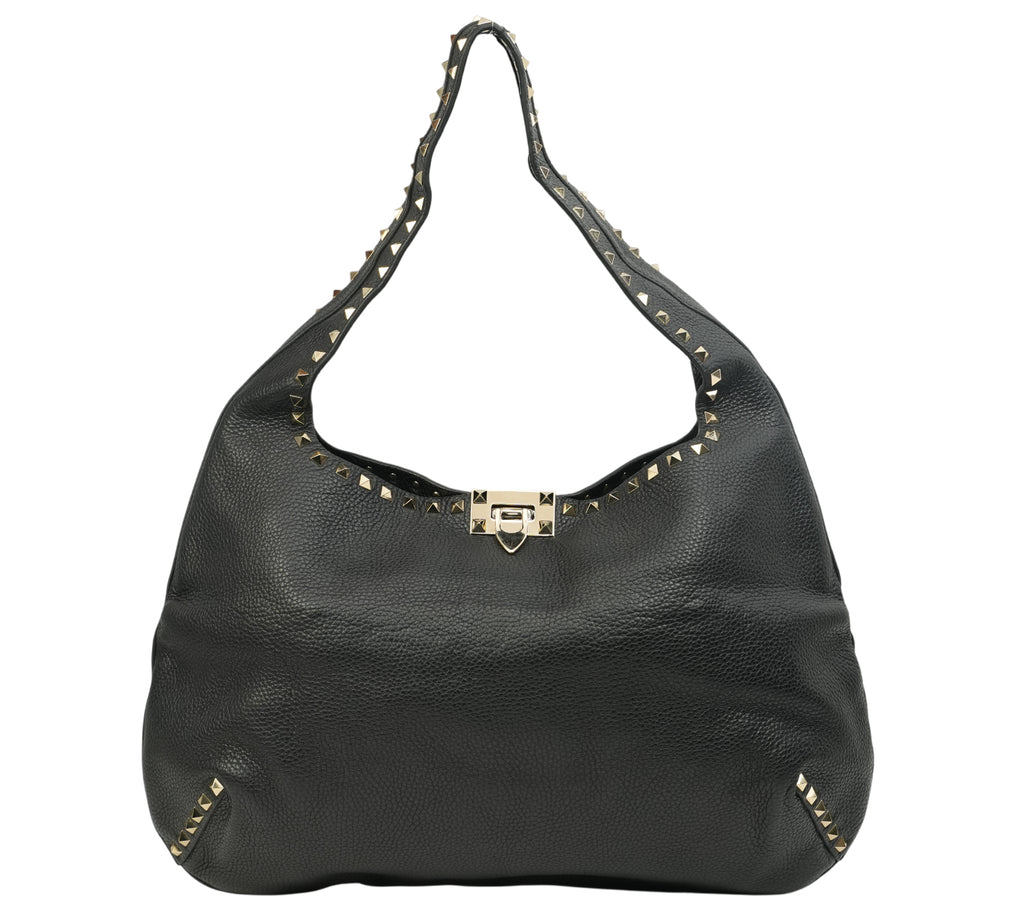 Garavani Rockstud Flip-Lock Grainy Leather Hobo Bag