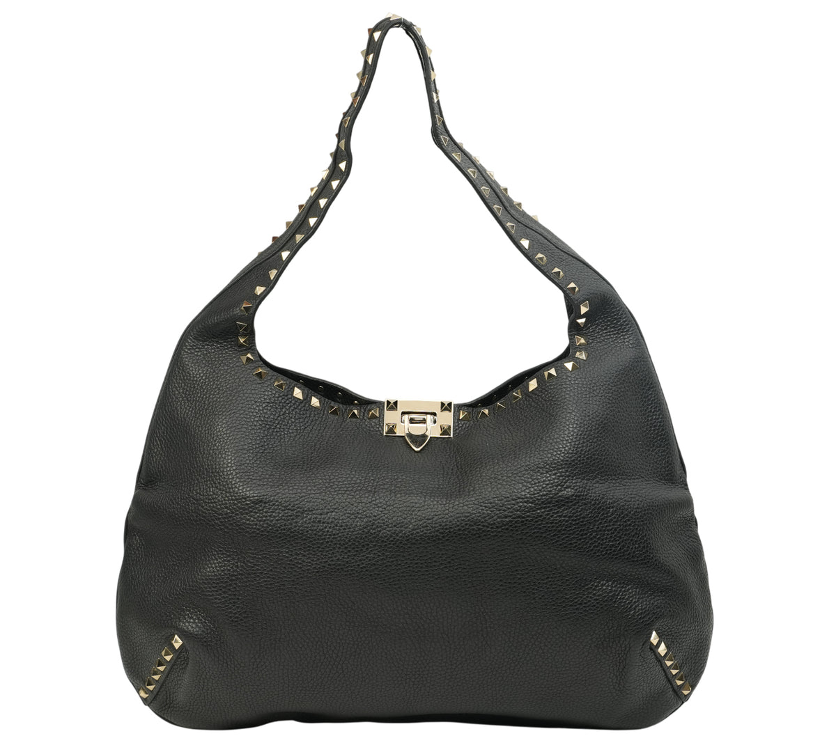 Valentino  Garavani Rockstud Flip-Lock Grainy Leather Hobo Bag