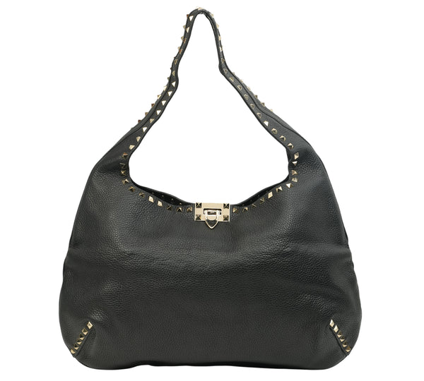 Garavani Rockstud Flip-Lock Grainy Leather Hobo Bag