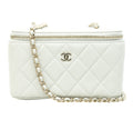 White Quilted Caviar Leather Small Vanity Case Bag