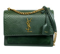 Moss Green Python Embossed Medium Sunset Chain Shoulder Bag