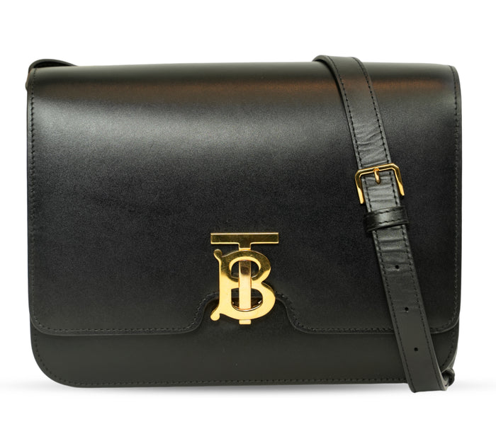 Black Small TB Leather Crossbody Bag