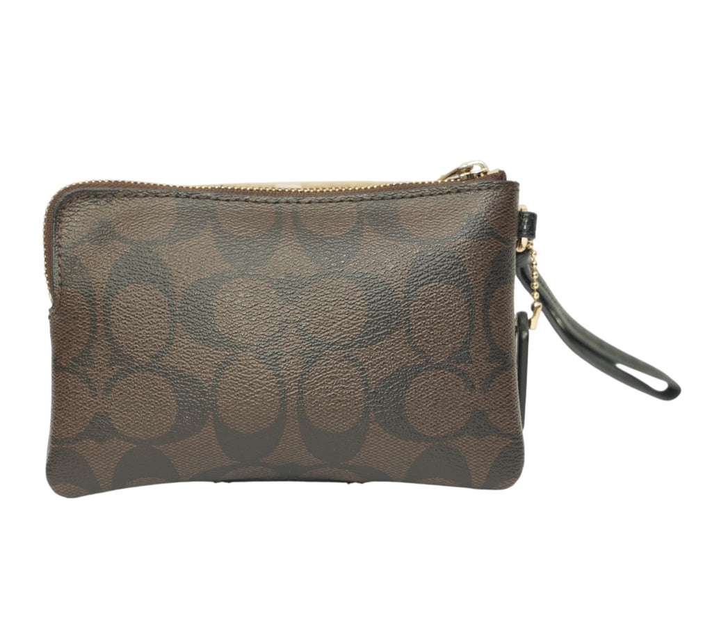 Walnut/Black Signature Canvas Corner Zip Wristlet