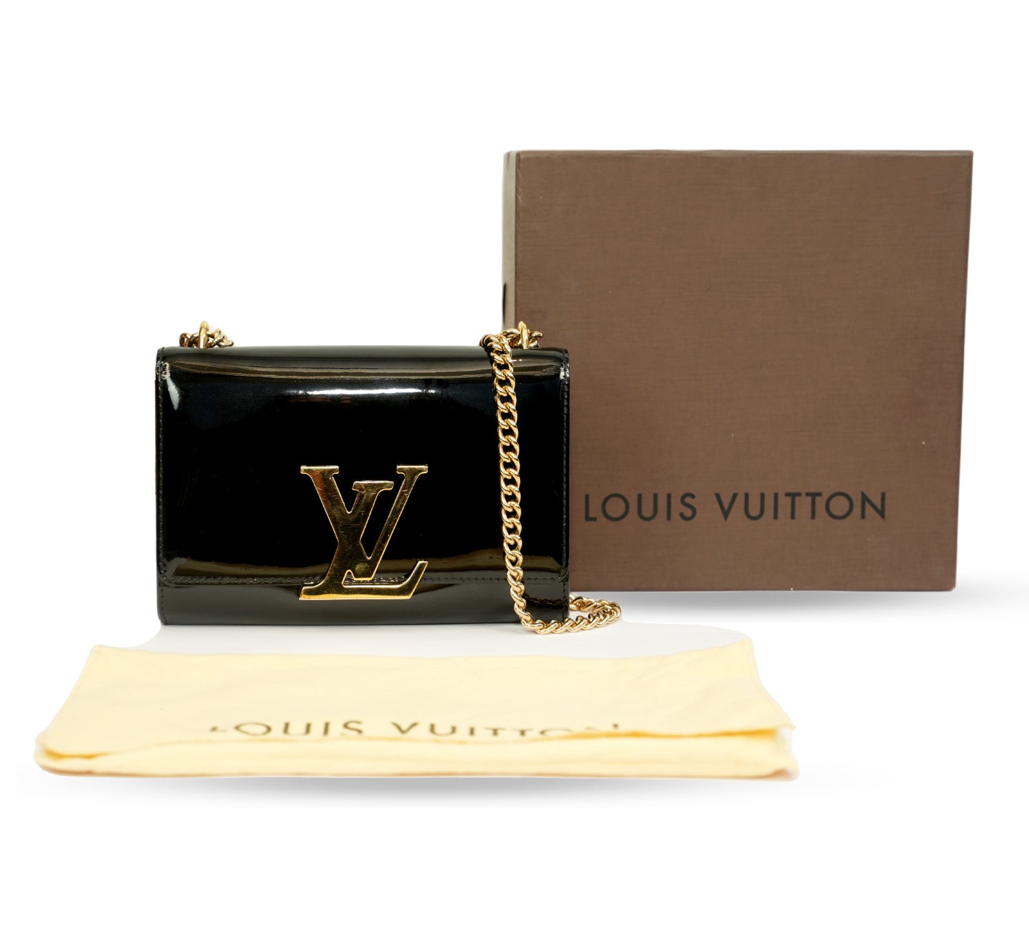 Glossy Black Patent Chain Louise Bag