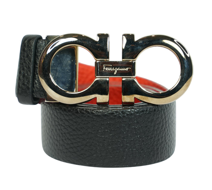 Black & Red Gancini Reversible Belt Size - 76 Cm