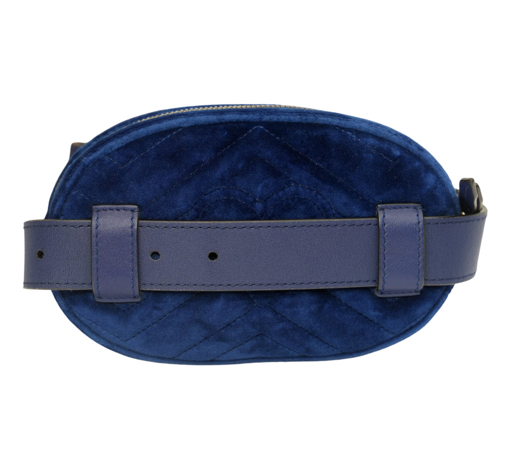 Cobalt Blue GG Marmont Matelassé Velvet Belt Bag