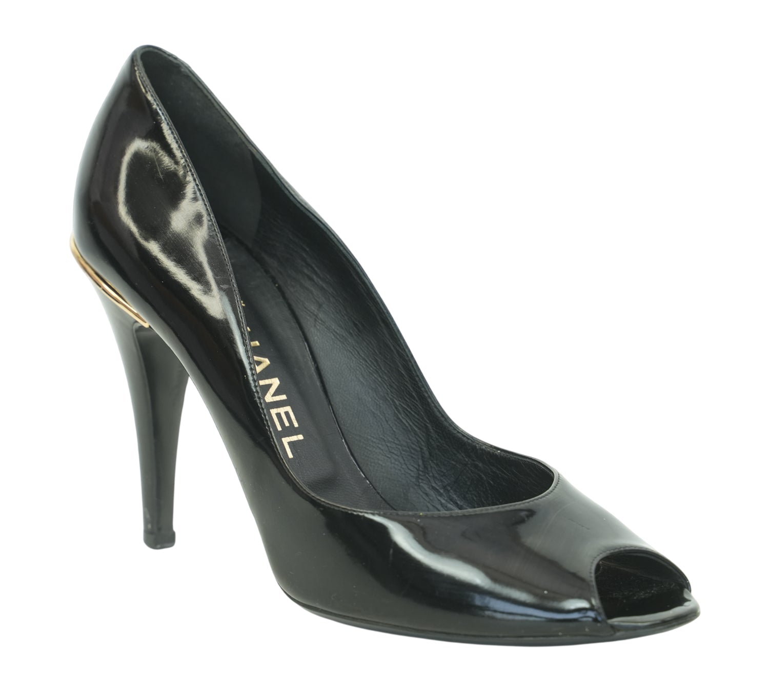 Black Patent Leather Peep-Toe Pump Size 40 – Eur