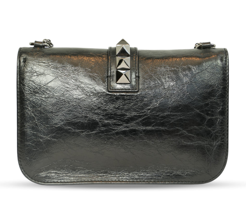 Black Crinkled Glam Lock Shoulder Bag