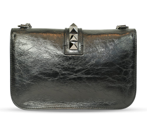 Black Crinkled Glam Lock Shoulder Bag
