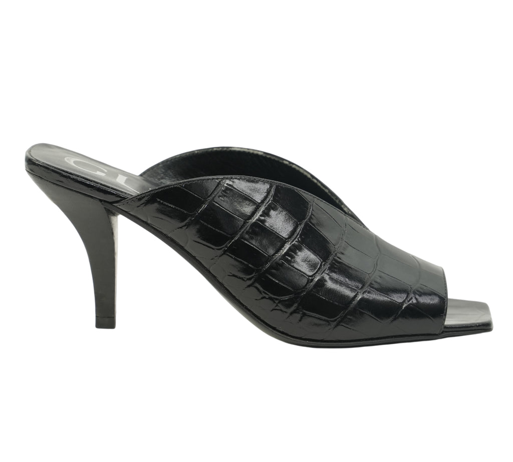 Black Demi Croc-Effect Leather Mule Sandal Size 34.5 - Eur