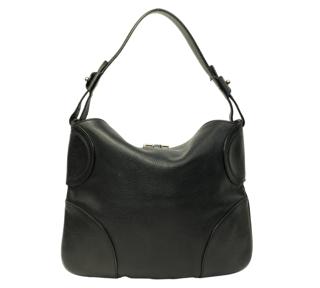 Black Gancini Pebbled Leather Hobo Bag