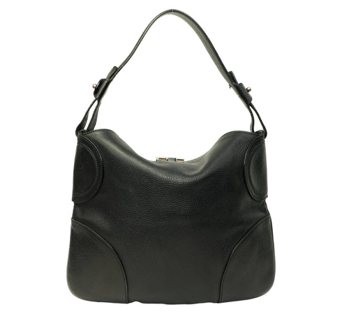 Black Gancini Pebbled Leather Hobo Bag