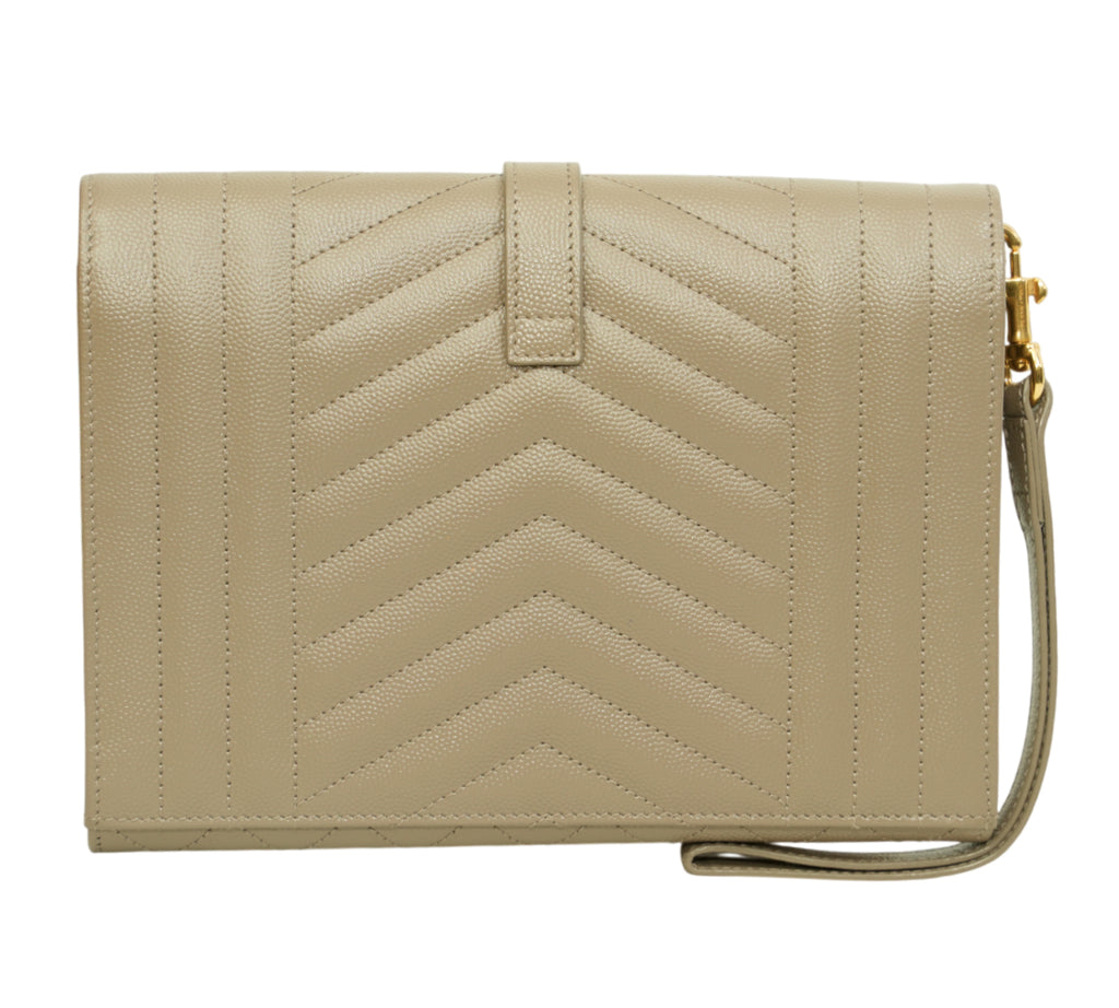 Dark Beige Mix Matelassé Grain De Poudre Envelope Flap Pouch