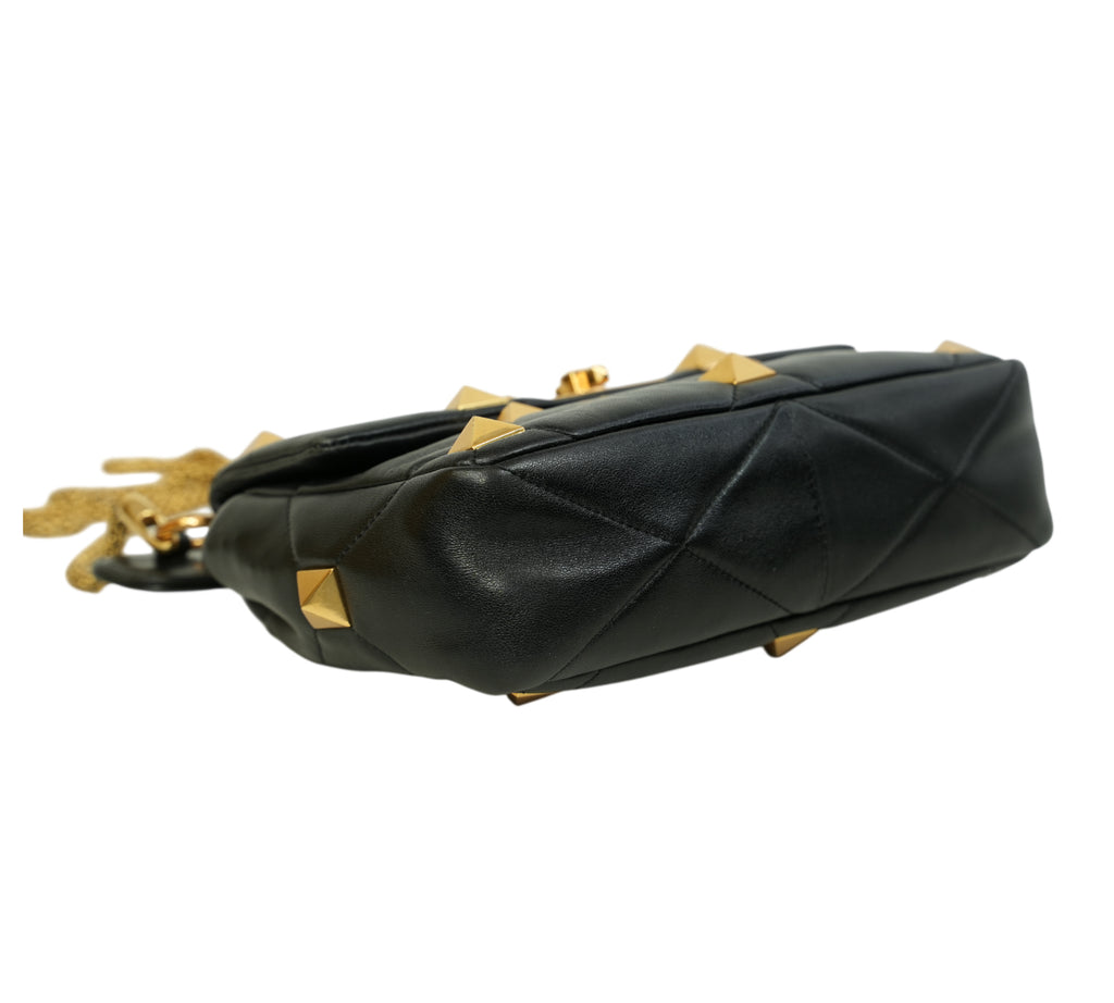Black Garavani Medium Roman Stud Quilted Leather Shoulder Bag