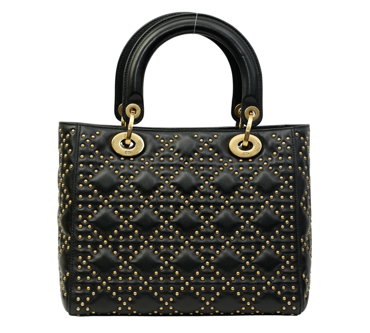 Christian Dior Black Supple Studded Medium Lady Dior Bag