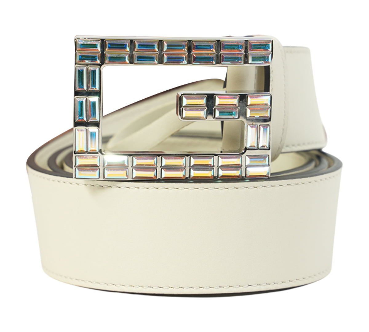 Gucci   Calfskin Crystal Square G Madelyn Belt Size - 85 Cm