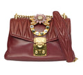 Burgundy Crystal-Embellished Matelassé Shoulder Bag