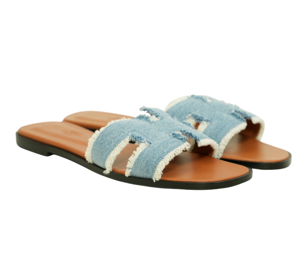 Bleu Clair Fringed Denim Oran Sandal Size 41 - Eur