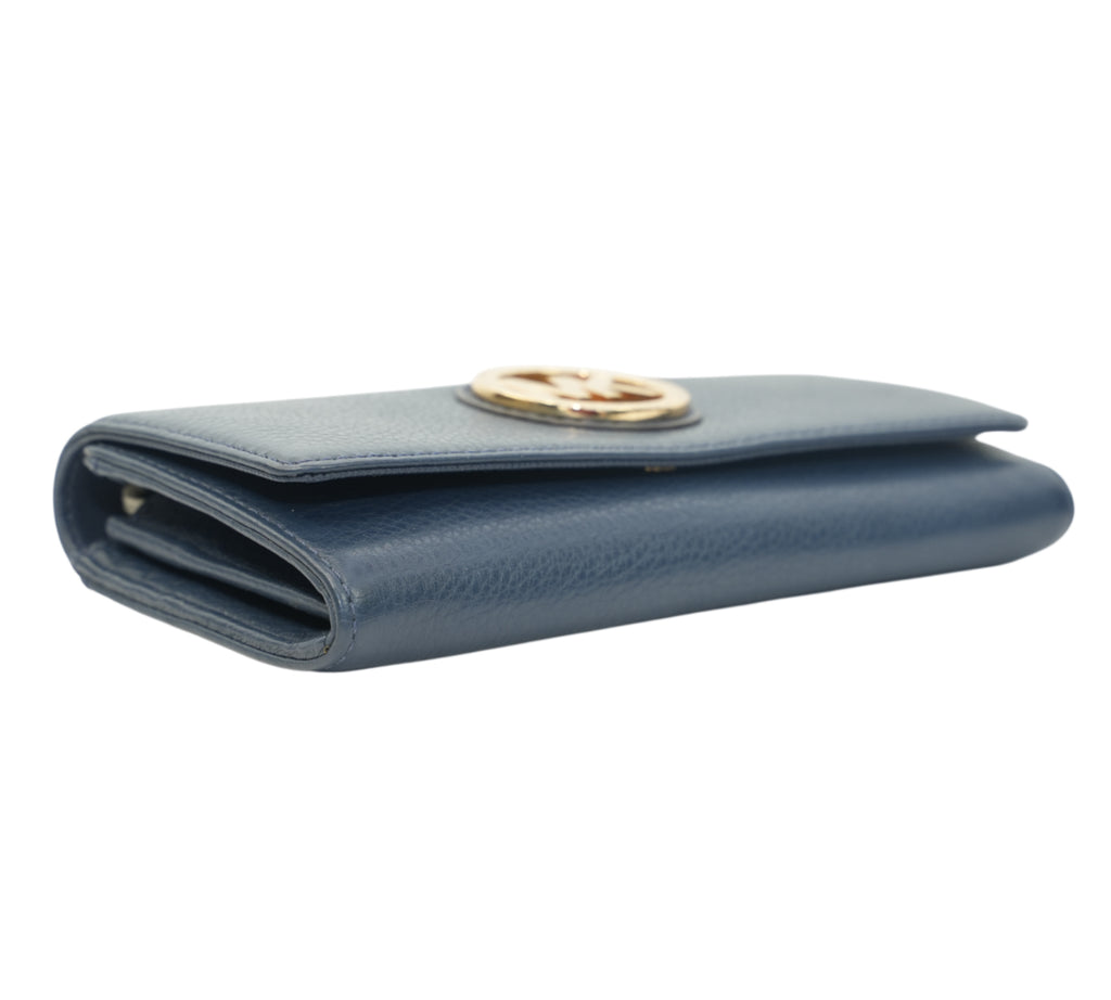 Navy Blue Fulton Flap Continental Leather Wallet