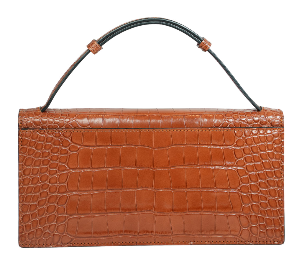 Cuoio Elisa Croc-Embossed Leather Baguette Bag